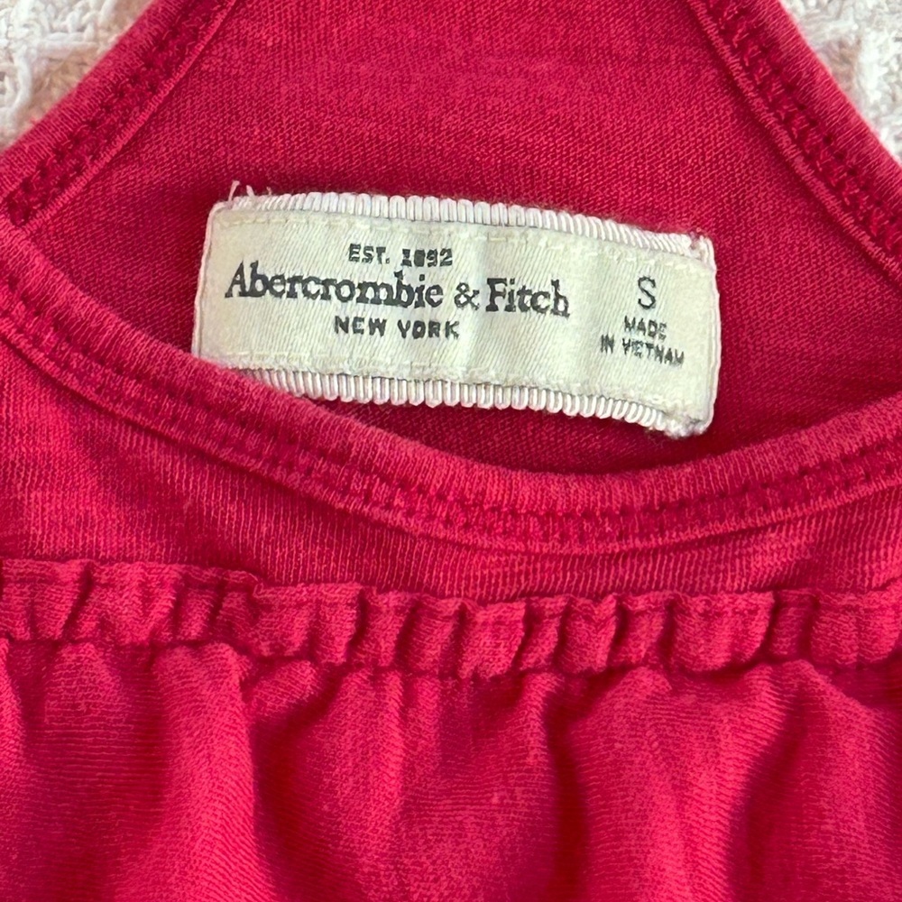 Y2K vintage Abercrombie & Fitch pink tiered eyelet ruffle racerback tank top S - Picture 7 of 8